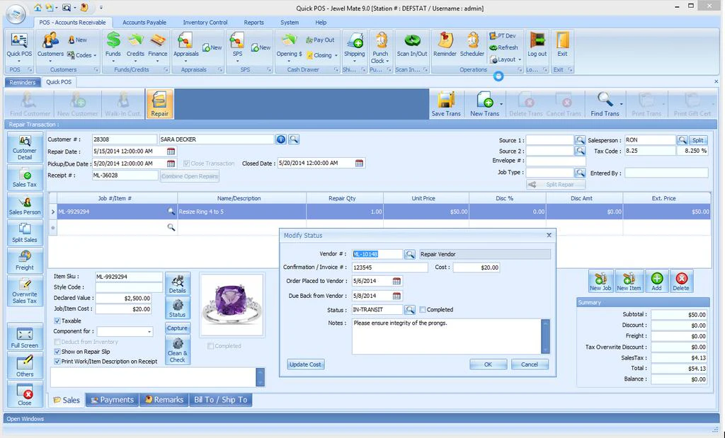 screenshot of JewelMate Enterprise Retail